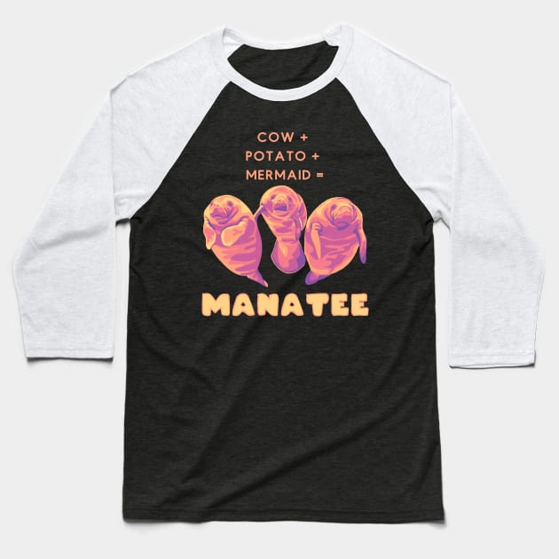 Cow + Potato + Mermaid = Manatee Baseball T-Shirt by Slightly Unhinged